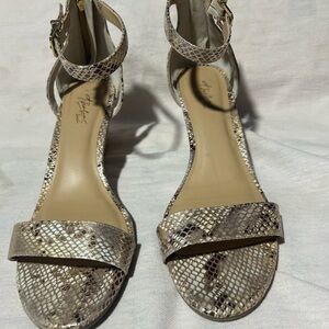 Thalia Sodi Cream and Brown Snakeskin Sandals